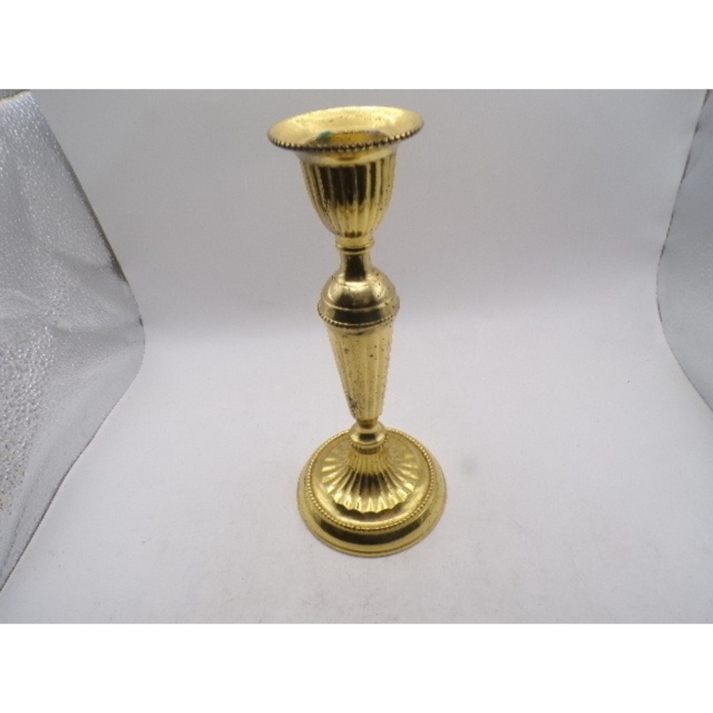 Vintage Brass Fluted Candlestick Holder Beaded Trim‎ Made in India 7.5 Inch Gold